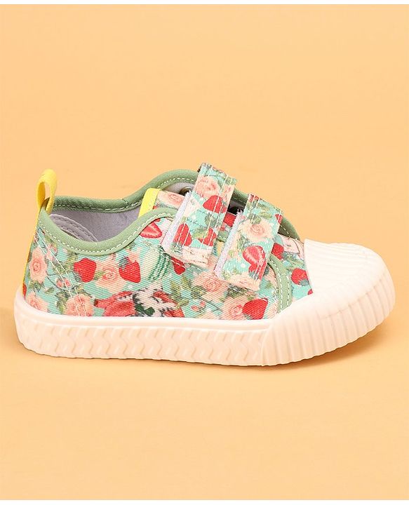 Cute Walk by Babyhug Causal Shoes with Velcro Closure & Floral Print - Green