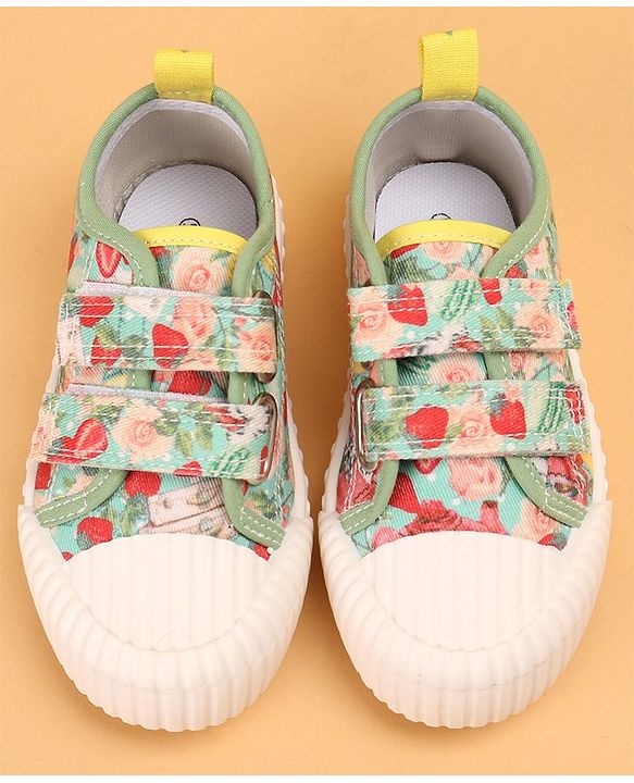 Cute Walk by Babyhug Causal Shoes with Velcro Closure & Floral Print - Green