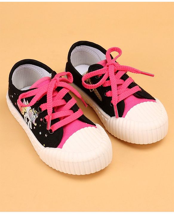 Cute Walk by Babyhug Lace Up Causal Shoes With Unicorn Print - Black