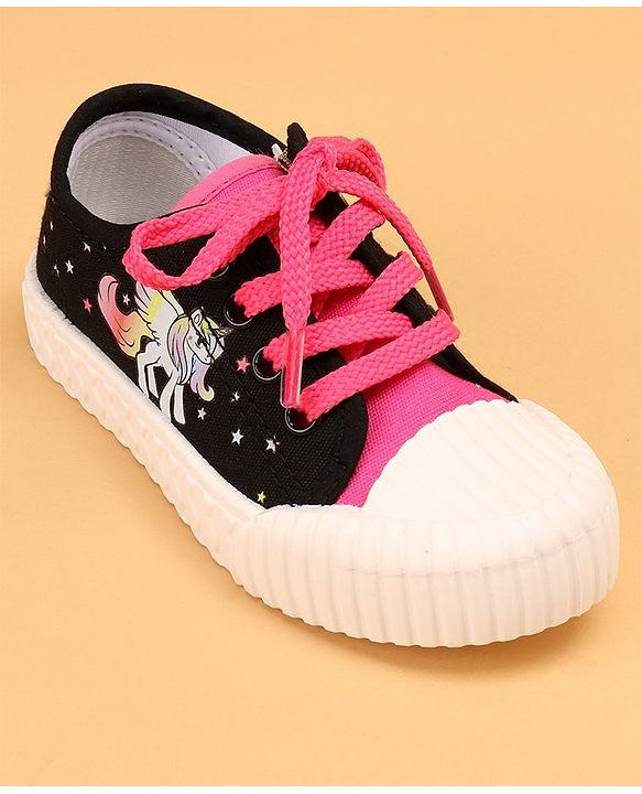 Cute Walk by Babyhug Lace Up Causal Shoes With Unicorn Print - Black