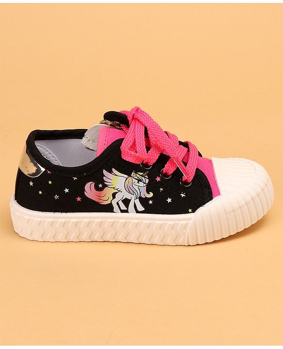 Cute Walk by Babyhug Lace Up Causal Shoes With Unicorn Print - Black