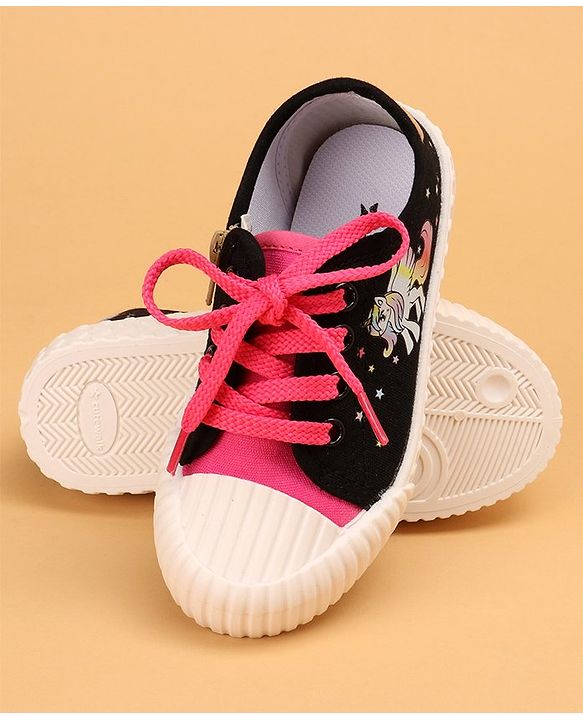 Cute Walk by Babyhug Lace Up Causal Shoes With Unicorn Print - Black