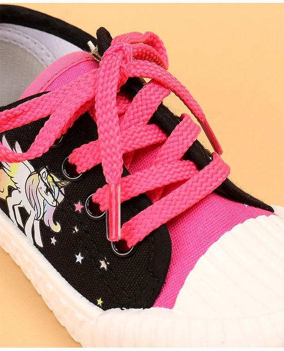 Cute Walk by Babyhug Lace Up Causal Shoes With Unicorn Print - Black