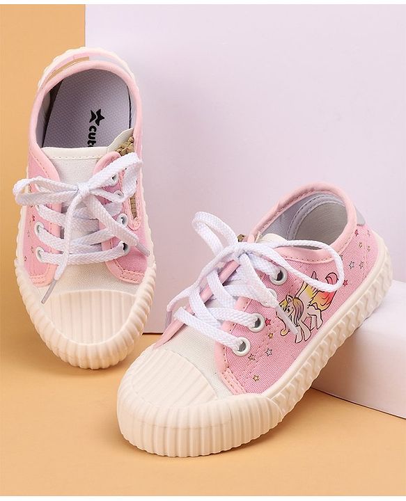 Cute Walk by Babyhug Lace Up Causal Shoes With Unicorn Print - Black