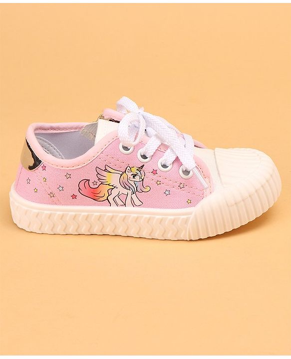 Cute Walk by Babyhug Lace Up Causal Shoes With Unicorn Print - Black