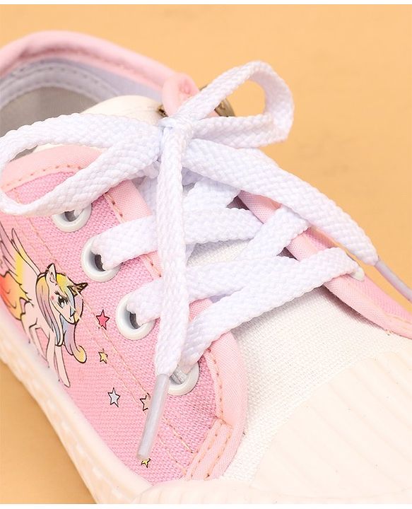 Cute Walk by Babyhug Lace Up Causal Shoes With Unicorn Print - Black