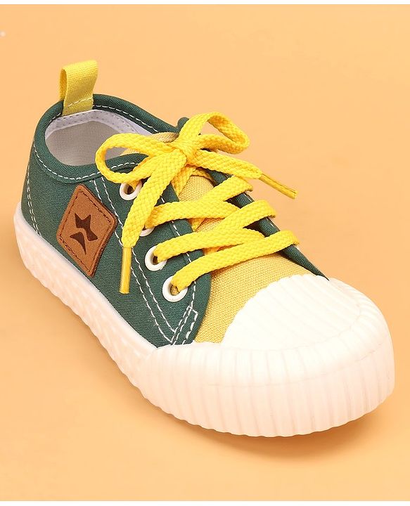 Cute Walk by Babyhug Lace Up Casual Canvas Shoes Patch Applique - Green