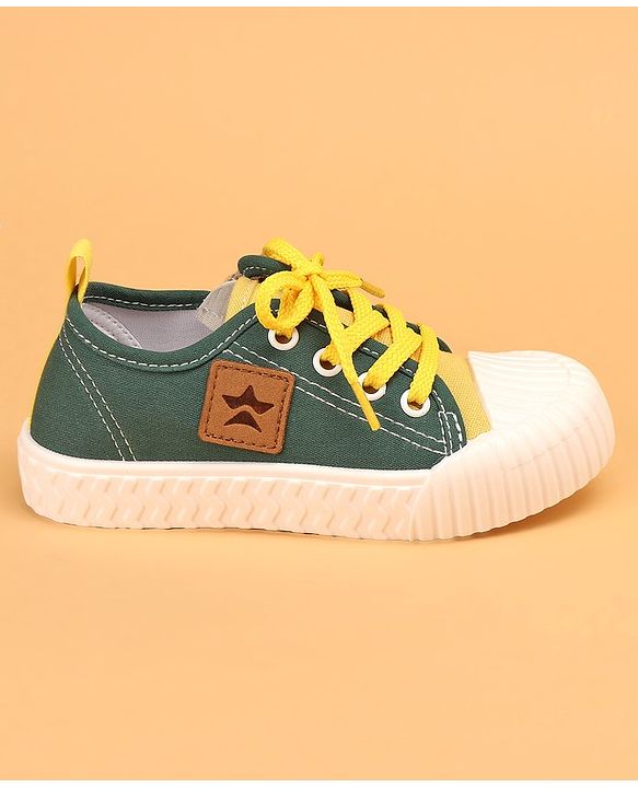 Cute Walk by Babyhug Lace Up Casual Canvas Shoes Patch Applique - Green