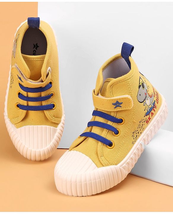 Cute Walk by Babyhug Causal Shoes with Velcro Closure  &  Dino Print - Yellow