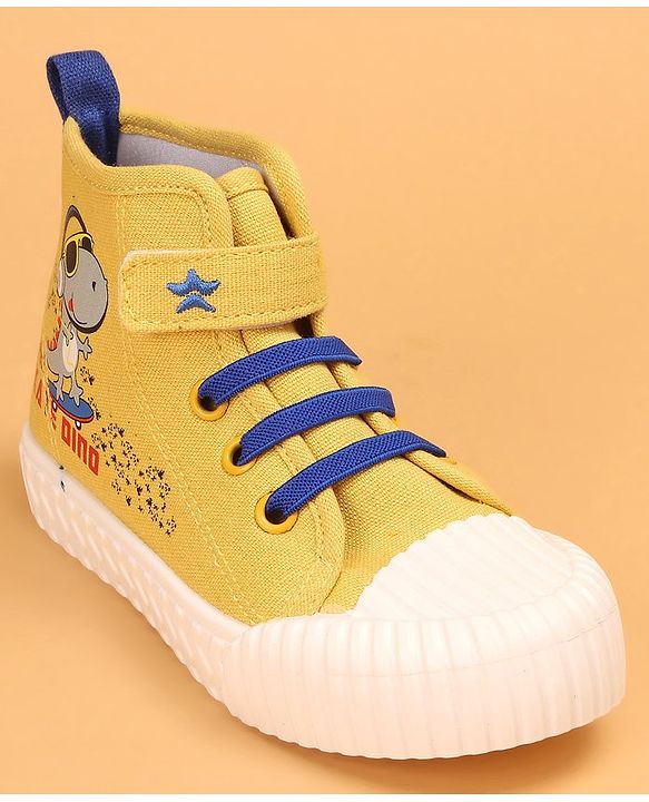 Cute Walk by Babyhug Causal Shoes with Velcro Closure  &  Dino Print - Yellow
