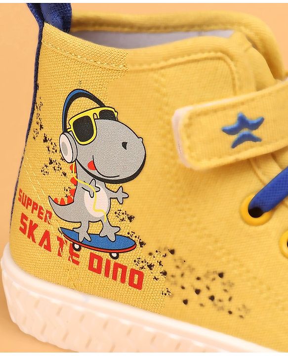 Cute Walk by Babyhug Causal Shoes with Velcro Closure  &  Dino Print - Yellow