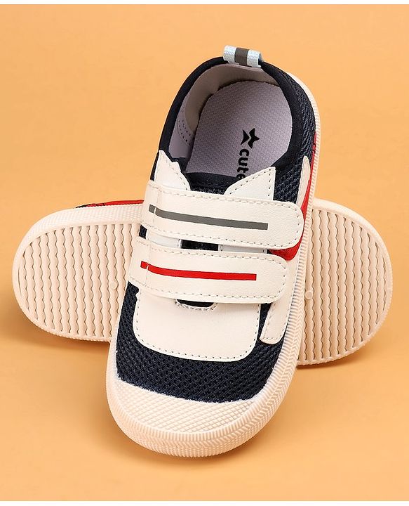 Cute Walk by Babyhug Double Velcro Closure Color Block Print Casual Shoes - Navy Blue