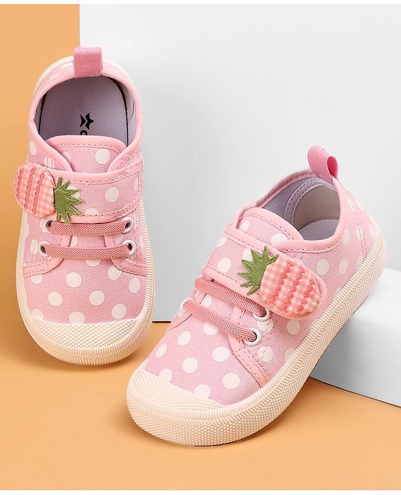 Cute Walk by Babyhug Slip On Casual Shoes with Velcro Closure Polka Dots Print - Pink