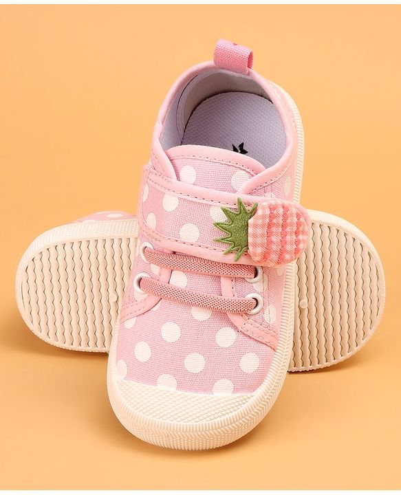 Cute Walk by Babyhug Slip On Casual Shoes with Velcro Closure Polka Dots Print - Pink