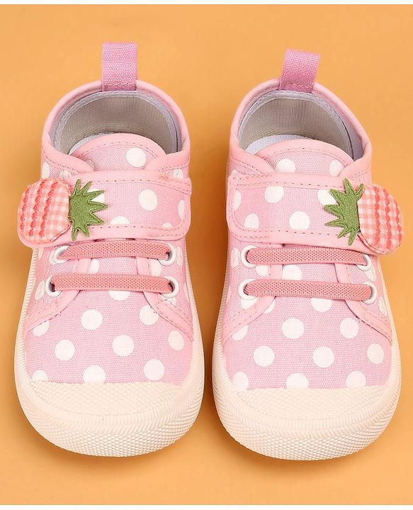 Cute Walk by Babyhug Slip On Casual Shoes with Velcro Closure Polka Dots Print - Pink
