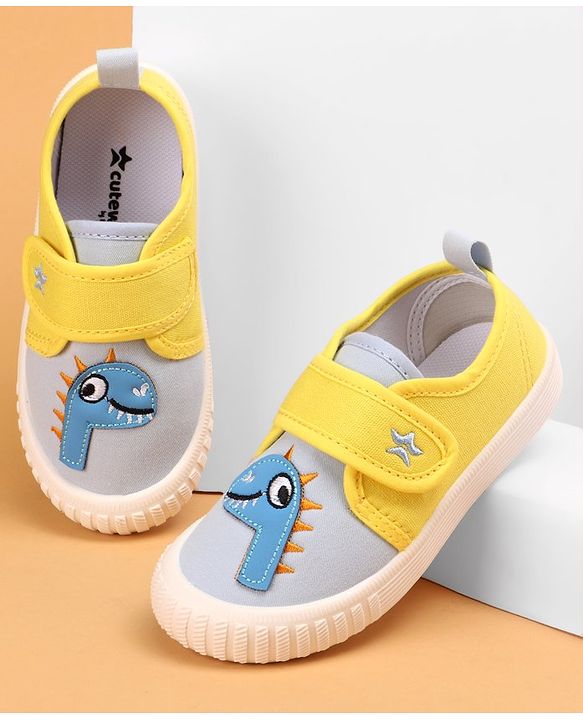 Cute Walk by Babyhug Casual Shoes with Velcro Closure & Dinosaur Patch - Yellow