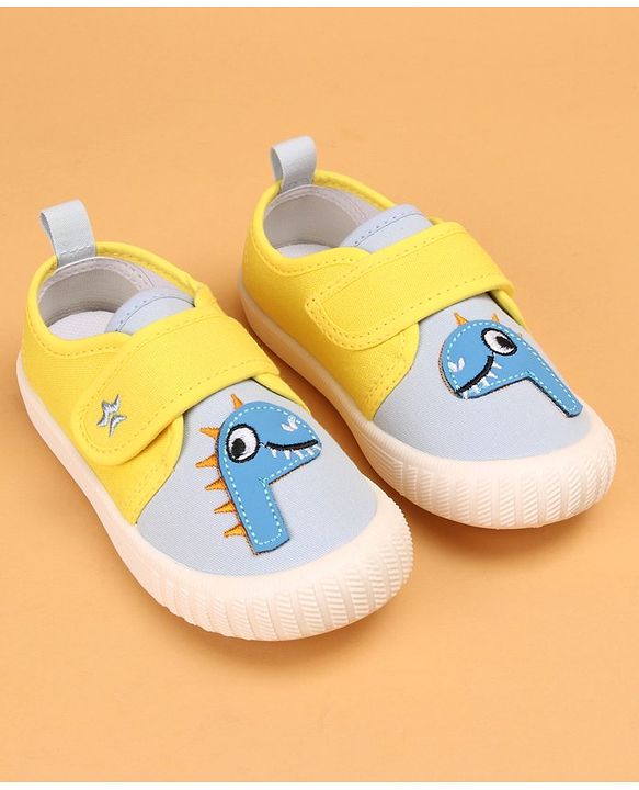 Cute Walk by Babyhug Casual Shoes with Velcro Closure & Dinosaur Patch - Yellow