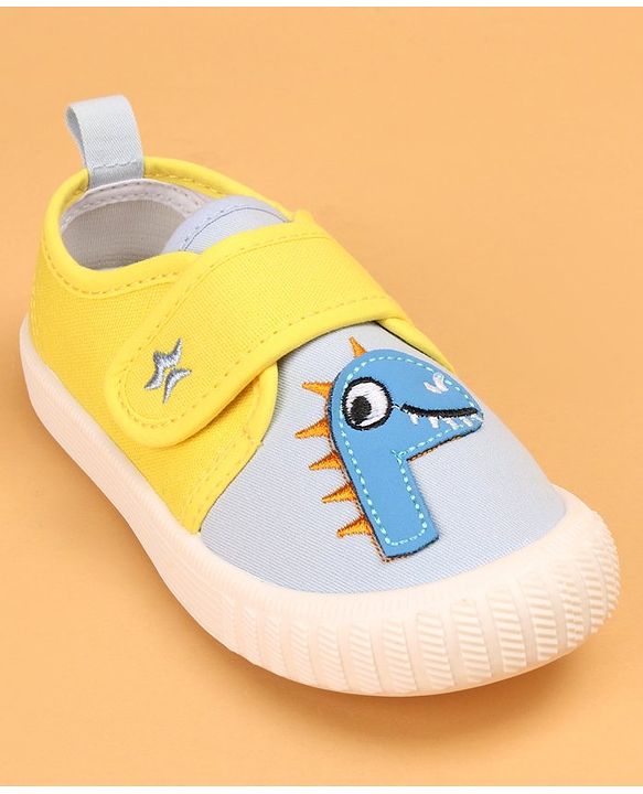Cute Walk by Babyhug Casual Shoes with Velcro Closure & Dinosaur Patch - Yellow