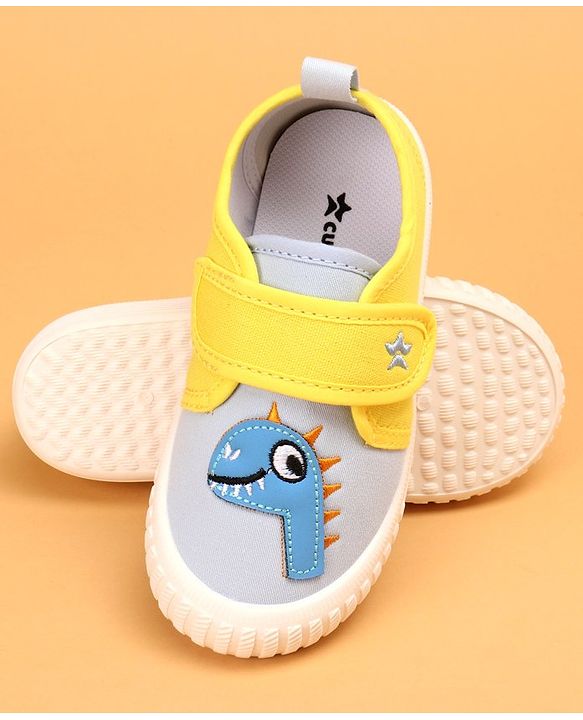 Cute Walk by Babyhug Casual Shoes with Velcro Closure & Dinosaur Patch - Yellow