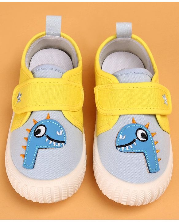 Cute Walk by Babyhug Casual Shoes with Velcro Closure & Dinosaur Patch - Yellow
