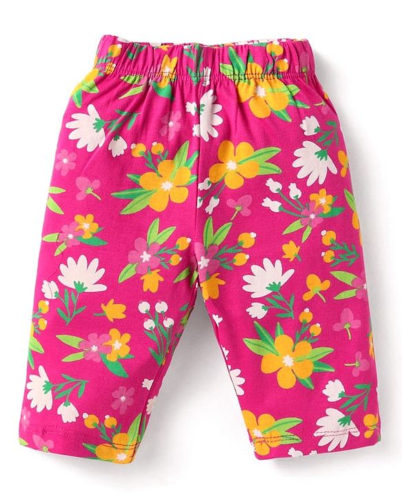 Babyhug Cotton Knit Full Sleeves Peter Pan Collared Night Suit With Floral Print - Dark Pink