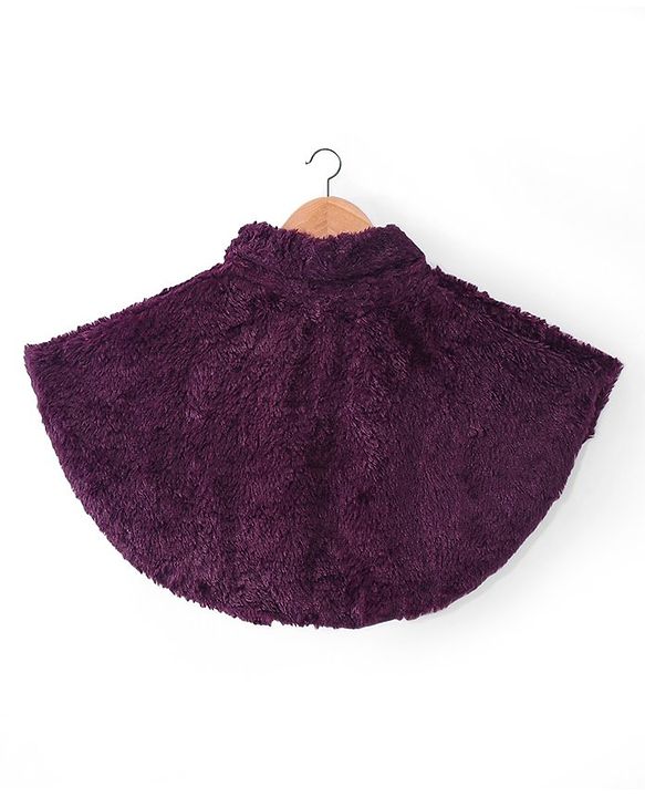 Babyhug Woven Half Sleeves Party Poncho with Pom Pom Tie Up & Floral Applique - Wine