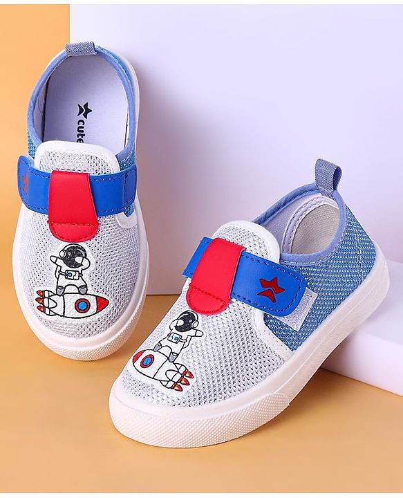Cute Walk by Babyhug Slip On Casual Shoes with Velcro Closure Astronaut Print - White & Blue