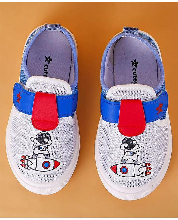 Cute Walk by Babyhug Slip On Casual Shoes with Velcro Closure Astronaut Print - White & Blue