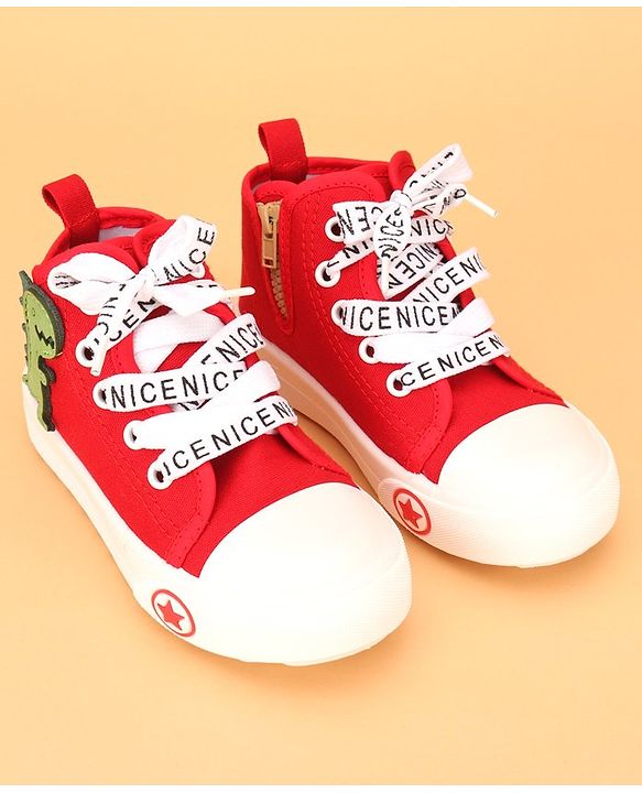 Cute Walk by Babyhug Lace up Casual Shoes With Dino Applique - Red