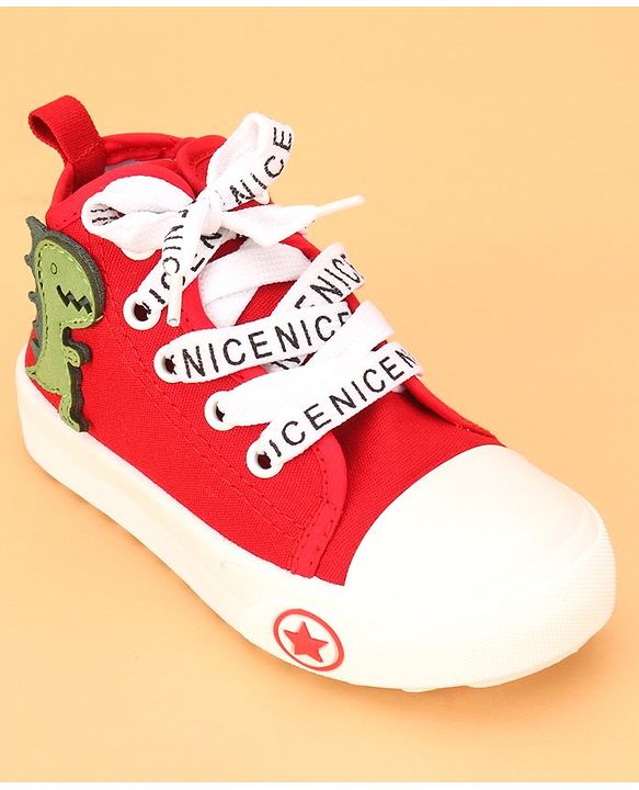 Cute Walk by Babyhug Lace up Casual Shoes With Dino Applique - Red