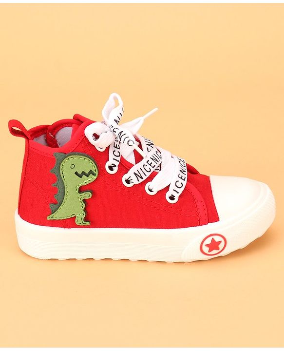 Cute Walk by Babyhug Lace up Casual Shoes With Dino Applique - Red