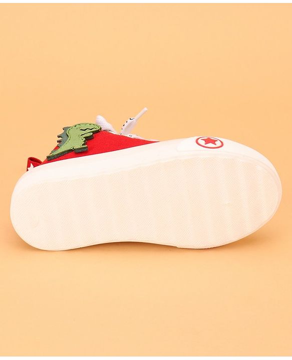 Cute Walk by Babyhug Lace up Casual Shoes With Dino Applique - Red