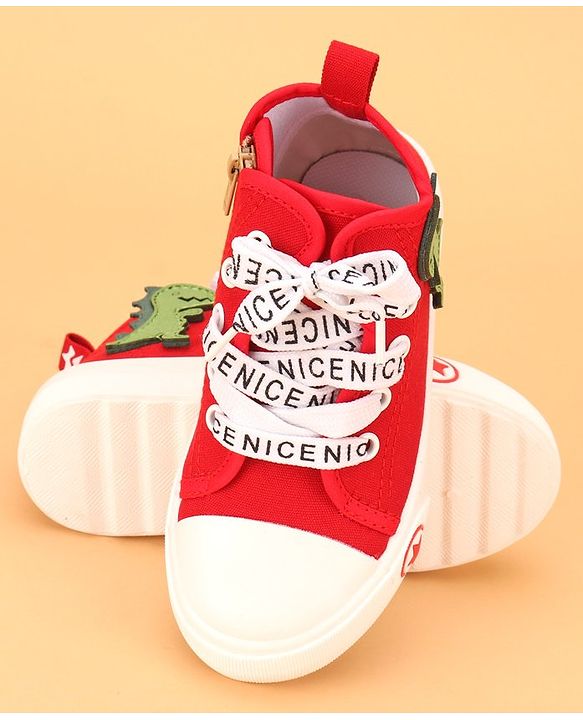 Cute Walk by Babyhug Lace up Casual Shoes With Dino Applique - Red