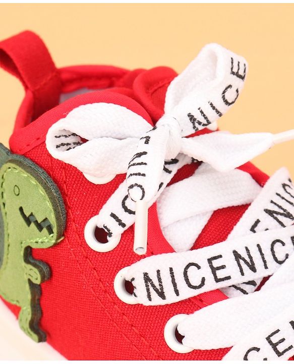 Cute Walk by Babyhug Lace up Casual Shoes With Dino Applique - Red