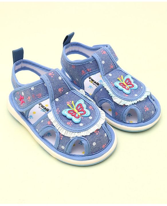 Cute Walk by Babyhug Sandals With Velcro Closure & Butterfly Applique - Blue