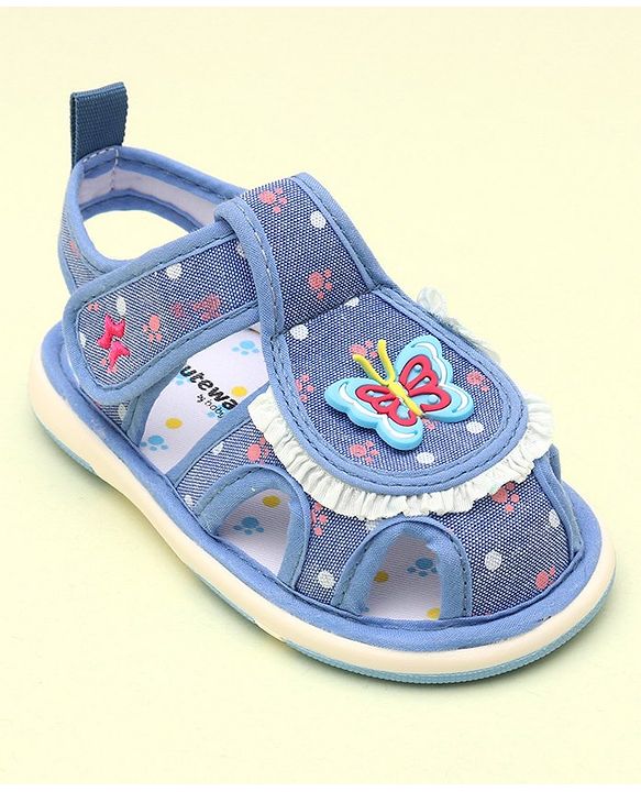 Cute Walk by Babyhug Sandals With Velcro Closure & Butterfly Applique - Blue