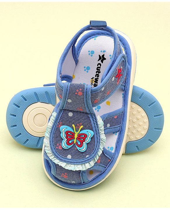 Cute Walk by Babyhug Sandals With Velcro Closure & Butterfly Applique - Blue