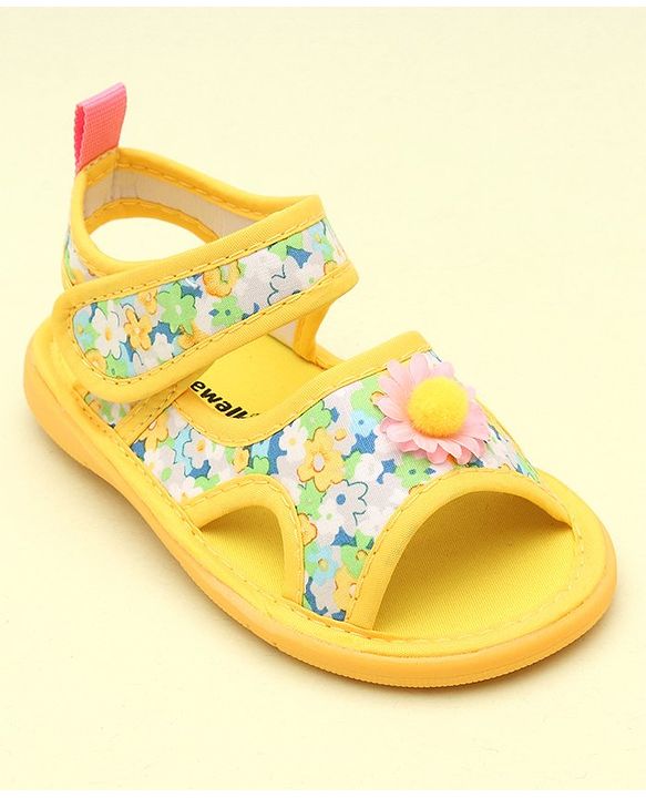 Cute Walk by Babyhug Sandals With Velcro Closure & Floral Applique - Bright Yellow
