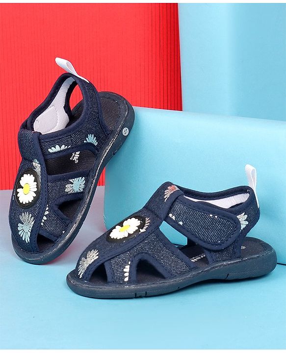 Cute Walk by Babyhug Sandals With Velcro Closure & Floral Applique - Navy