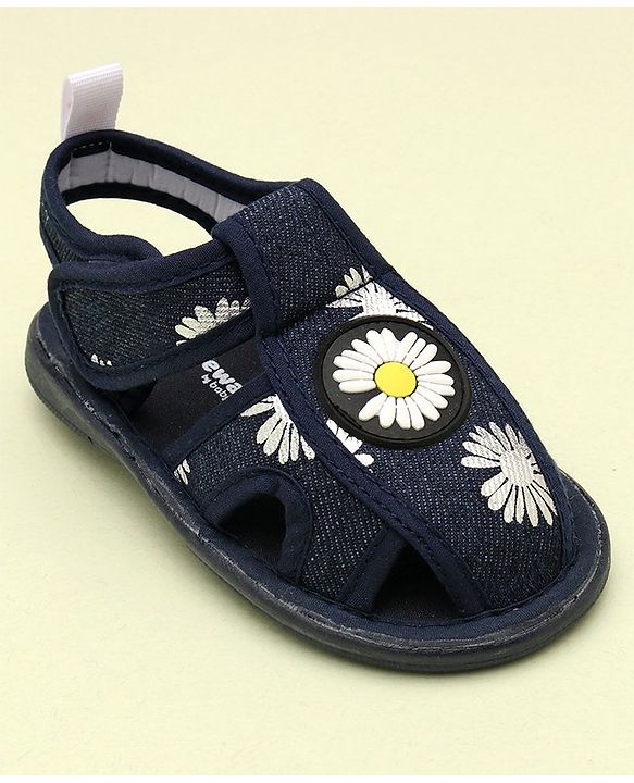 Cute Walk by Babyhug Sandals With Velcro Closure & Floral Applique - Navy