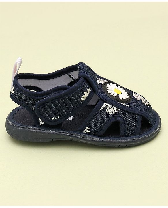 Cute Walk by Babyhug Sandals With Velcro Closure & Floral Applique - Navy