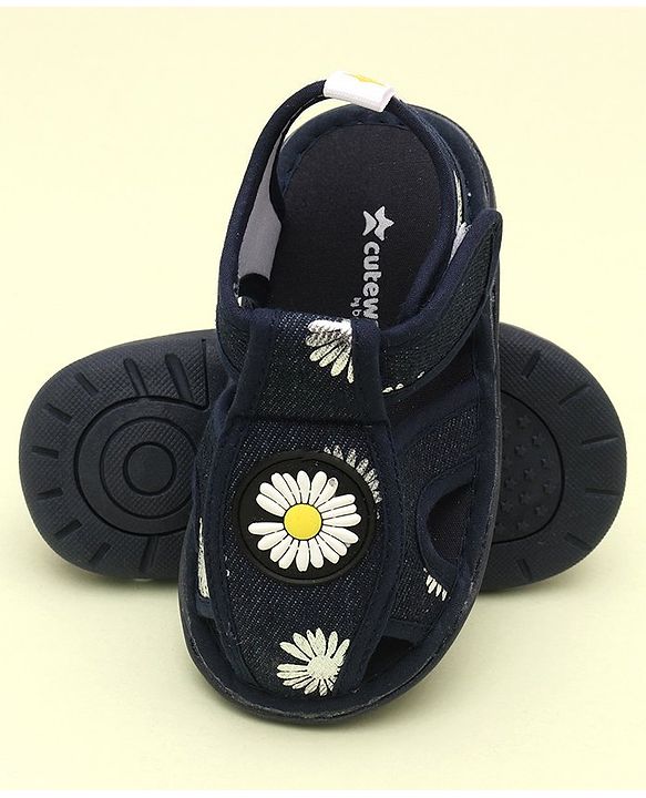Cute Walk by Babyhug Sandals With Velcro Closure & Floral Applique - Navy