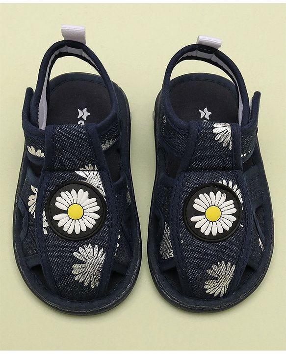 Cute Walk by Babyhug Sandals With Velcro Closure & Floral Applique - Navy