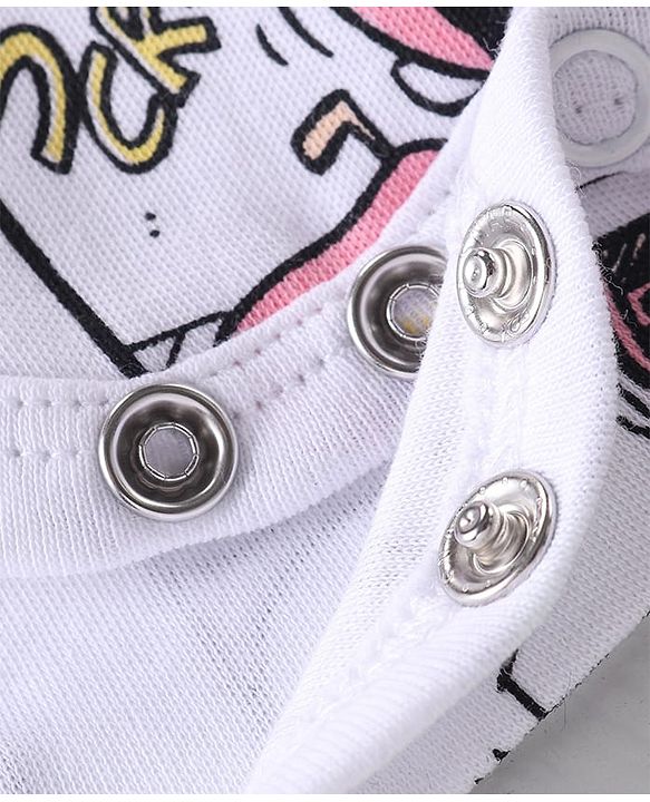 Babyhug Disney 100% Cotton Knit Half Sleeves Onesie with Minnie Mouse Print - White