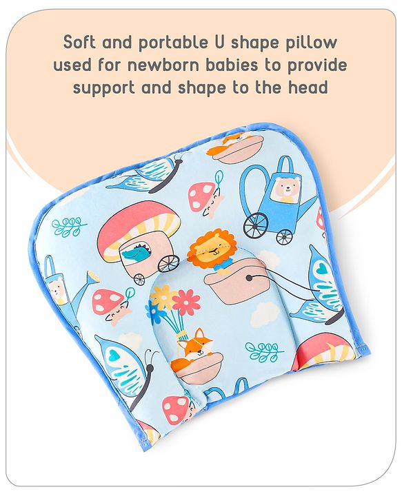 Babyhug 100% Cotton Mattress Set with Mosquito Net & Mushroom Print - Blue
