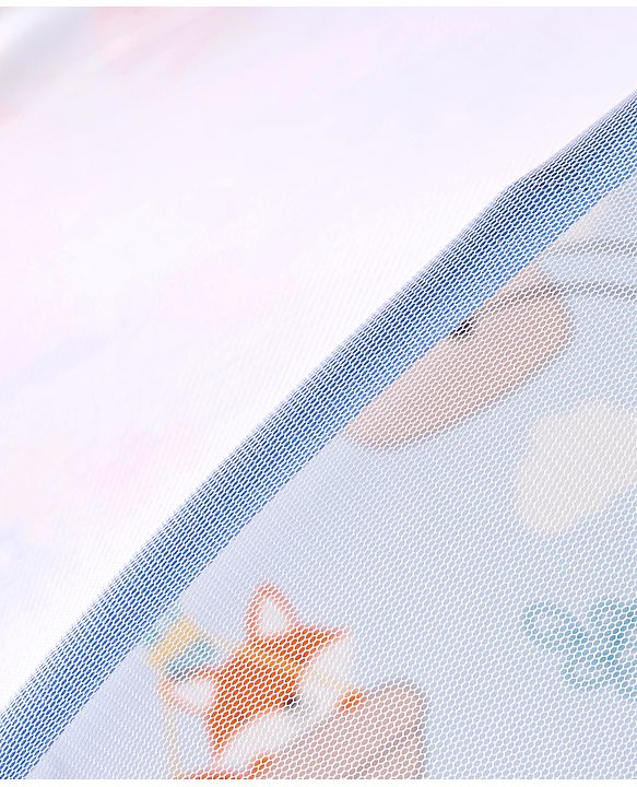 Babyhug 100% Cotton Mattress Set with Mosquito Net & Mushroom Print - Blue