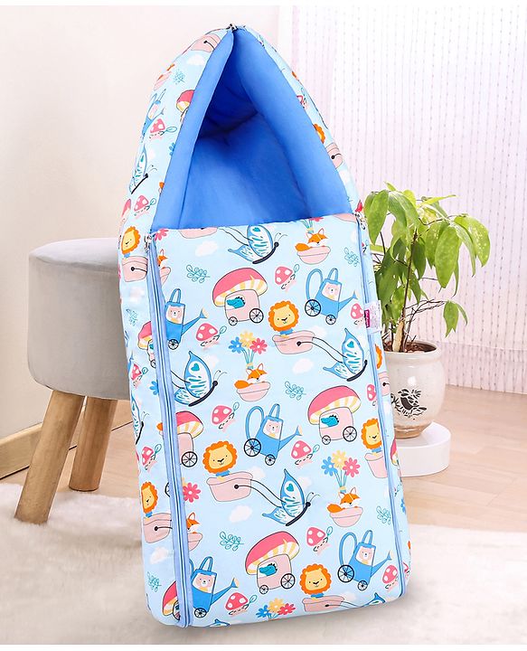 Babyhug Cotton Sleeping Bag Cum Carry Nest Mushroom & Animal Print - Blue