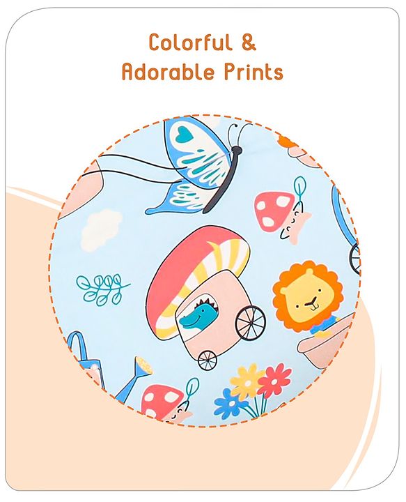 Babyhug Cotton Sleeping Bag Cum Carry Nest Mushroom & Animal Print - Blue