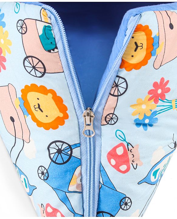 Babyhug Cotton Sleeping Bag Cum Carry Nest Mushroom & Animal Print - Blue
