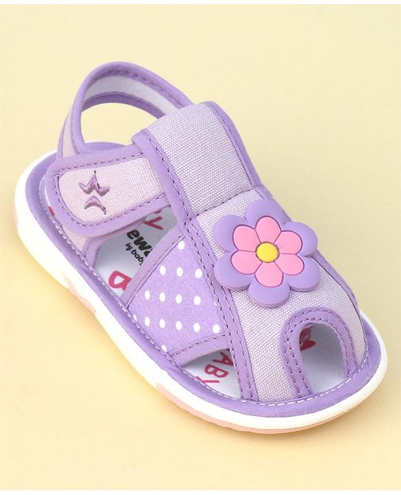 Cute Walk by Babyhug Velcro Closure Sandals with Floral Applique  - Purple